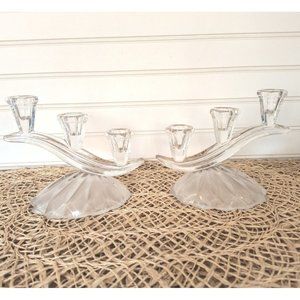 Anna Hutte Bleikristall Triple Taper Candelabra, SET/2 Crystal Tiered, EUC